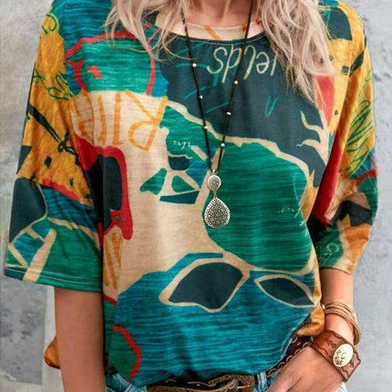 Colorful Striped Casual Tee with Relaxed Dropped Shoulders for Women