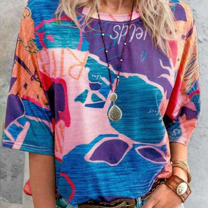 Colorful Striped Casual Tee with Relaxed Dropped Shoulders for Women