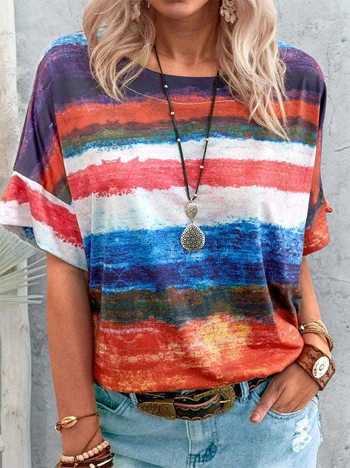 Rainbow Striped Women's Polyester Short Sleeve T-shirt