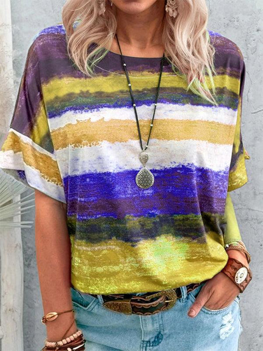 Rainbow Striped Ombre Women's Polyester Short Sleeve Tee