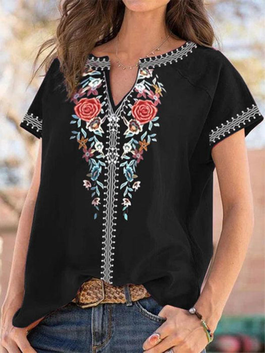 Women's Floral Embroidered Flutter-sleeve Top-kakaclo-Black-S-Très Elite