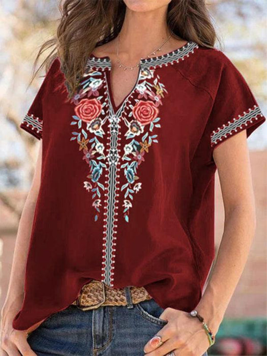 Women's Floral Embroidered Flutter-sleeve Top-kakaclo-Red-S-Très Elite