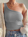 Elegant One-shoulder Ribbed Knit Tank Top for Women