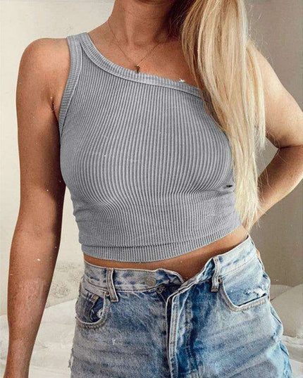 Sleek Asymmetrical Ribbed Knit Tank Top for Women