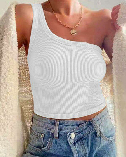 Sleek Asymmetrical Ribbed Knit Tank Top for Women