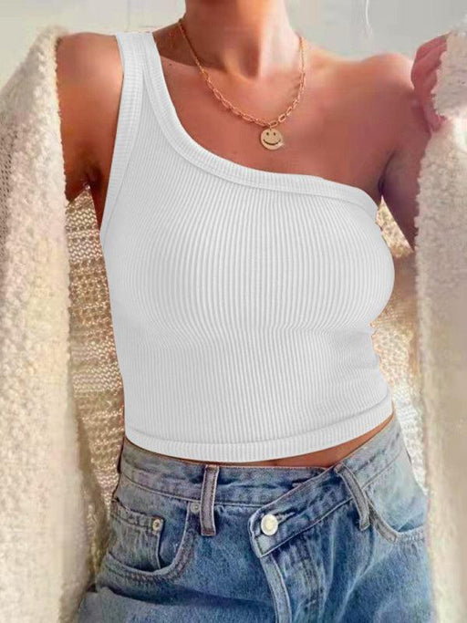 Chic One-shoulder Ribbed Knit Crop Top for Women