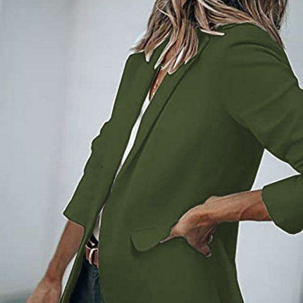 Sophisticated Women's Long-sleeved Tailored Blazer in Classic Solid Color - Elevate Your Style with Timeless Elegance