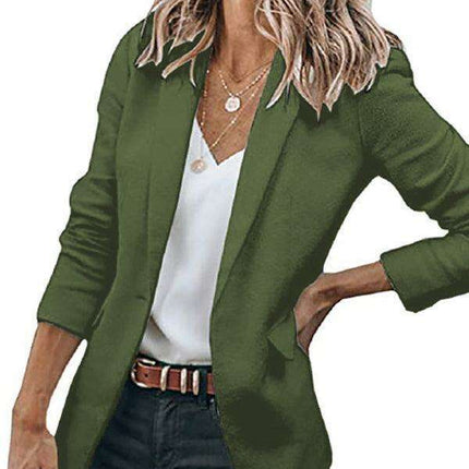 Sophisticated Women's Long-sleeved Tailored Blazer in Classic Solid Color - Elevate Your Style with Timeless Elegance