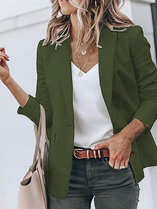 Sophisticated Women's Single-breasted Suit Jacket with Elegant Solid Color & Long Sleeves