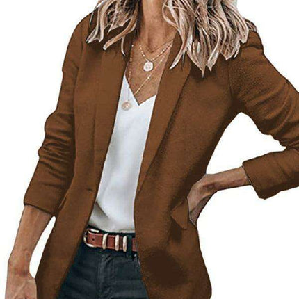 Sophisticated Women's Long-sleeved Tailored Blazer in Classic Solid Color - Elevate Your Style with Timeless Elegance