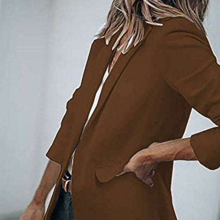 Sophisticated Women's Long-sleeved Tailored Blazer in Classic Solid Color - Elevate Your Style with Timeless Elegance