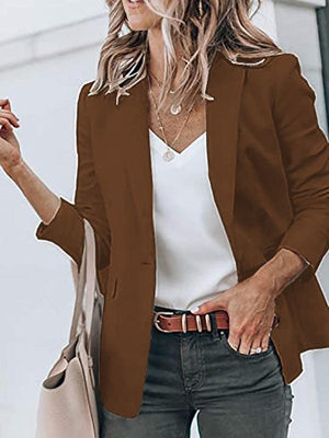 Women's Temperament Long-sleeved Jacket Solid Color Suit Collar Loose Single-breasted Suit-kakaclo-Brown-XS-Très Elite