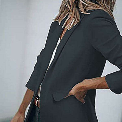 Sophisticated Women's Long-sleeved Tailored Blazer in Classic Solid Color - Elevate Your Style with Timeless Elegance