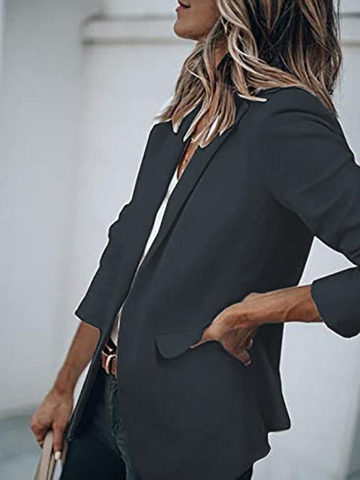 Sophisticated Women's Single-breasted Suit Jacket with Elegant Solid Color & Long Sleeves