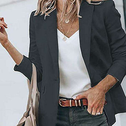 Sophisticated Women's Long-sleeved Tailored Blazer in Classic Solid Color - Elevate Your Style with Timeless Elegance