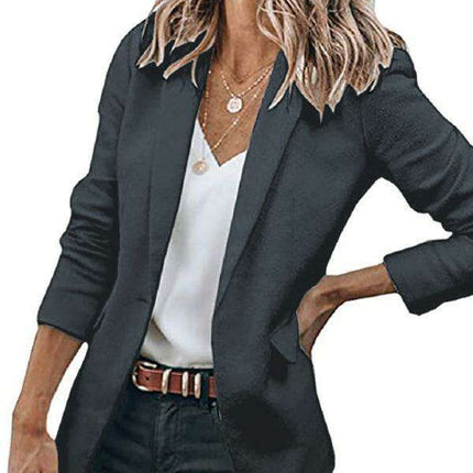Sophisticated Women's Long-sleeved Tailored Blazer in Classic Solid Color - Elevate Your Style with Timeless Elegance