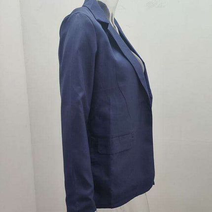 Sophisticated Women's Long-sleeved Tailored Blazer in Classic Solid Color - Elevate Your Style with Timeless Elegance