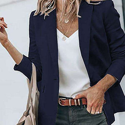 Sophisticated Women's Long-sleeved Tailored Blazer in Classic Solid Color - Elevate Your Style with Timeless Elegance
