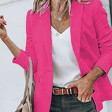 Sophisticated Women's Long-sleeved Tailored Blazer in Classic Solid Color - Elevate Your Style with Timeless Elegance