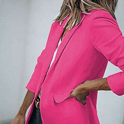 Sophisticated Women's Long-sleeved Tailored Blazer in Classic Solid Color - Elevate Your Style with Timeless Elegance