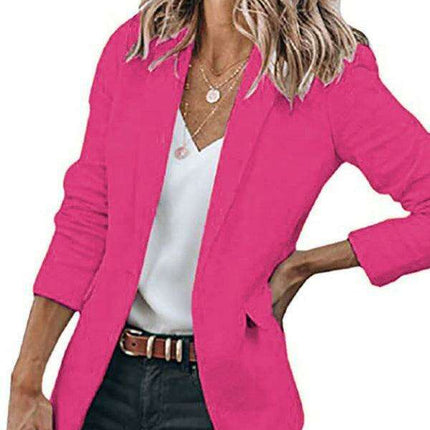 Sophisticated Women's Long-sleeved Tailored Blazer in Classic Solid Color - Elevate Your Style with Timeless Elegance