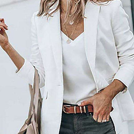 Sophisticated Women's Long-sleeved Tailored Blazer in Classic Solid Color - Elevate Your Style with Timeless Elegance