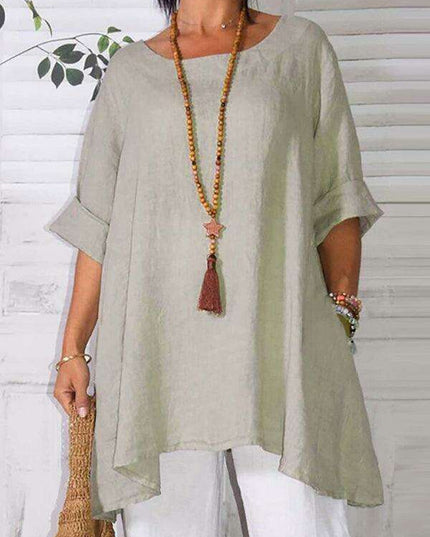 Chic Retro Print Asymmetrical Hem Blouse for Women