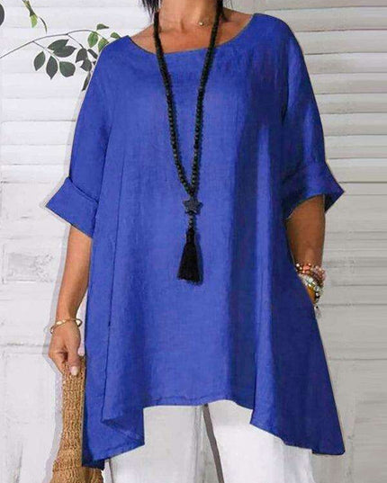 Chic Retro Print Asymmetrical Hem Blouse for Women