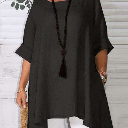 Chic Retro Print Asymmetrical Hem Blouse for Women