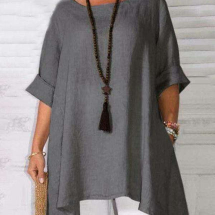 Chic Retro Print Asymmetrical Hem Blouse for Women