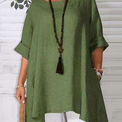 Chic Retro Print Asymmetrical Hem Blouse for Women