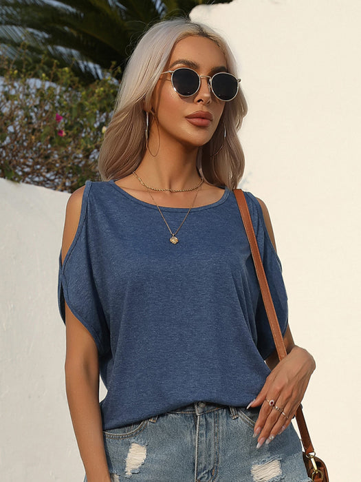 Strapless Solid Shade Knit Top with Short Sleeves for Women
