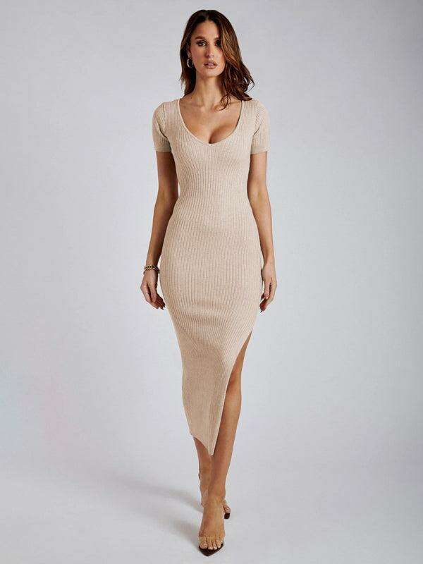 Chic Ribbed Midi Dress with Flirty Side Slits