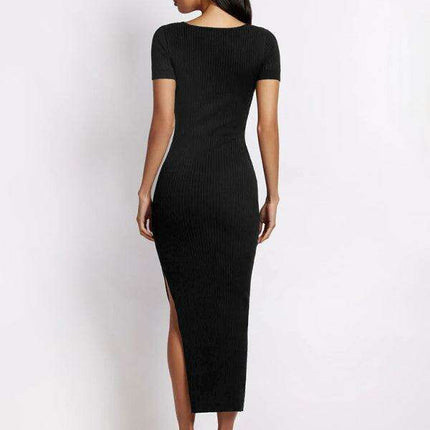 Chic Ribbed Midi Dress with Flirty Side Slits