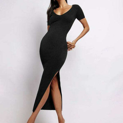 Chic Ribbed Midi Dress with Flirty Side Slits