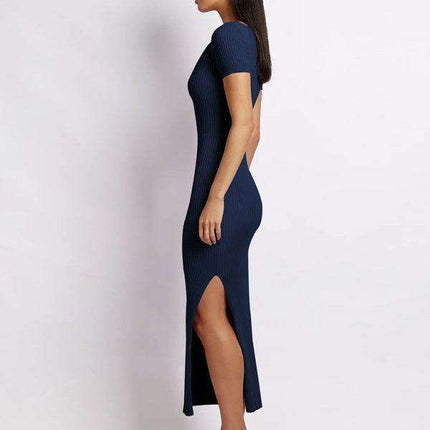 Chic Ribbed Midi Dress with Flirty Side Slits