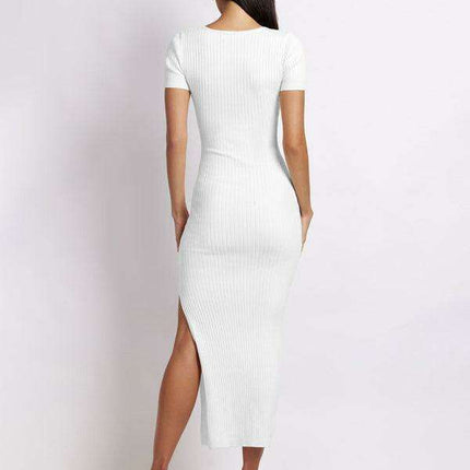 Chic Ribbed Midi Dress with Flirty Side Slits