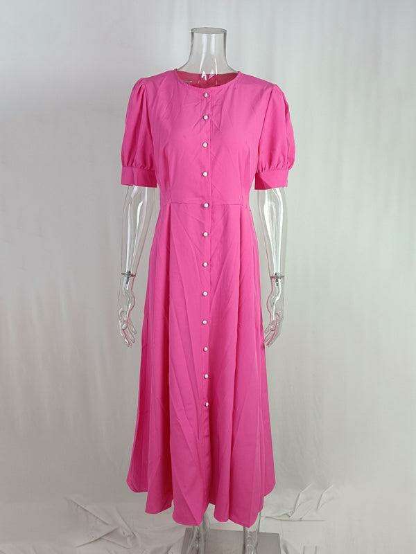 Chic Single-Breasted Midi Dress with Trendy Slit Detail - Essential Women's Fashion Piece