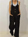 Versatile Cotton Linen Jumpsuit with Bib Pocket & Elastic Waist - Casual Chic Attire