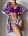 Jakoto | Women's High Waist Printed Bikini Set with Mesh Cape Split Cover-up and Adjustable Straps - Enhanced Chest Shape and Chic Design