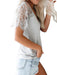 Feather Lace Sleeve V Neck Blouse with Dropped Shoulder