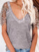 Feather Lace Sleeve V Neck Blouse with Dropped Shoulder