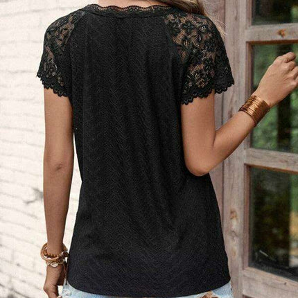 Elegant V-Neck Knit Top with Lace Petal Sleeves - Stylish Sleeveless Floral Design for Women