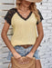 V-Neck Lace Trim Sleeveless Knit Top with Petal Sleeves for Women