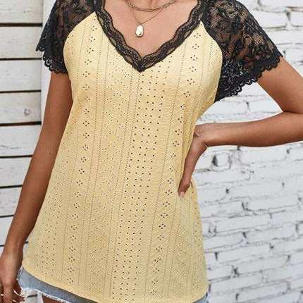 Elegant V-Neck Knit Top with Lace Petal Sleeves - Stylish Sleeveless Floral Design for Women