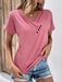 Women's Solid Color V-Neck Buttons Detail Cotton Blend T-Shirt-kakaclo-Pink-S-Très Elite
