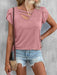 Colorful V-Neck Petal Sleeve Loose T-Shirt for Women