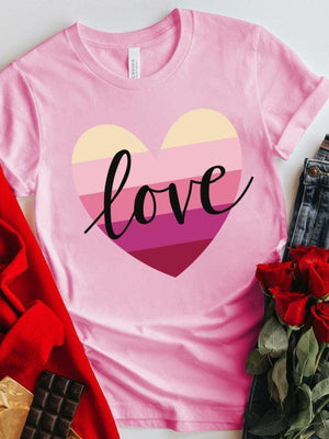 Women's Rainbow Heart Graphic Tee-kakaclo-Pink-S-Très Elite