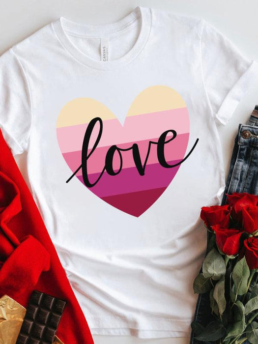 Rainbow Heart Print Women's Cotton T-Shirt