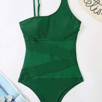 Sleek One-Shoulder Mesh Detail Swimsuit for Women
